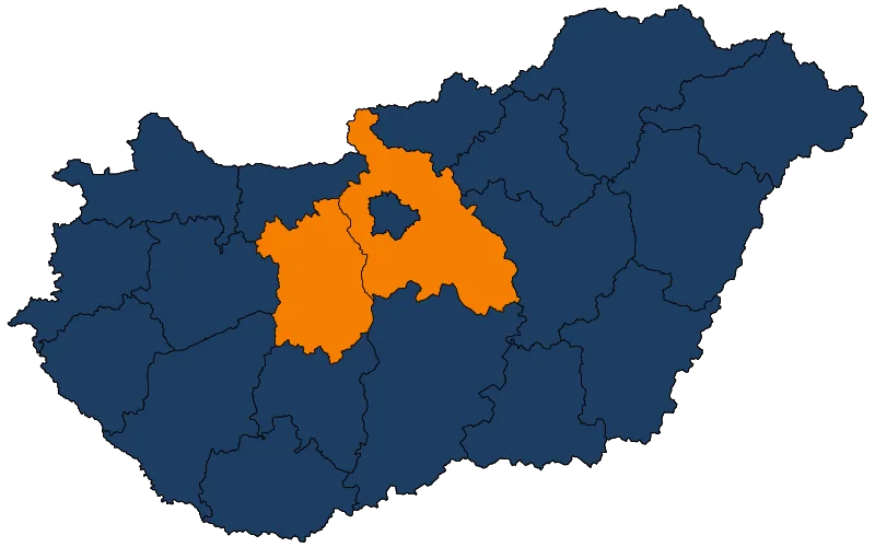 Magyarország térképe, kiemelve Fejér és Pest megyével